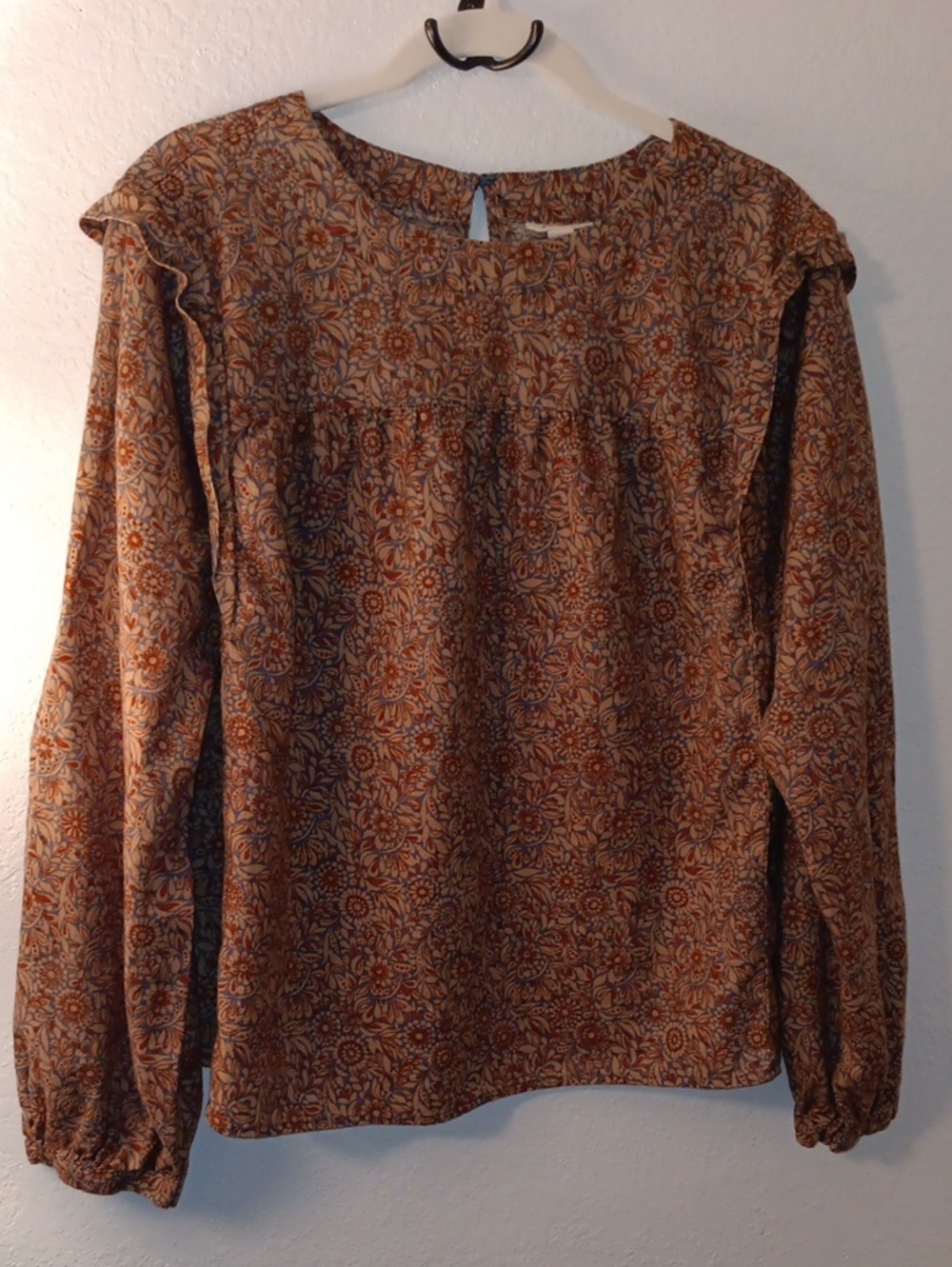 a.n.a Brown Floral Long-Sleeve Peasant Blouse